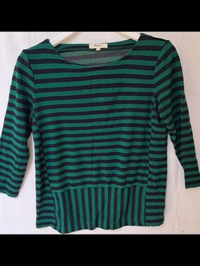 Madewell Striped Long Sleeve Top Green Navy Blue Crew Neck Small